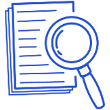 documents and magnifying glass